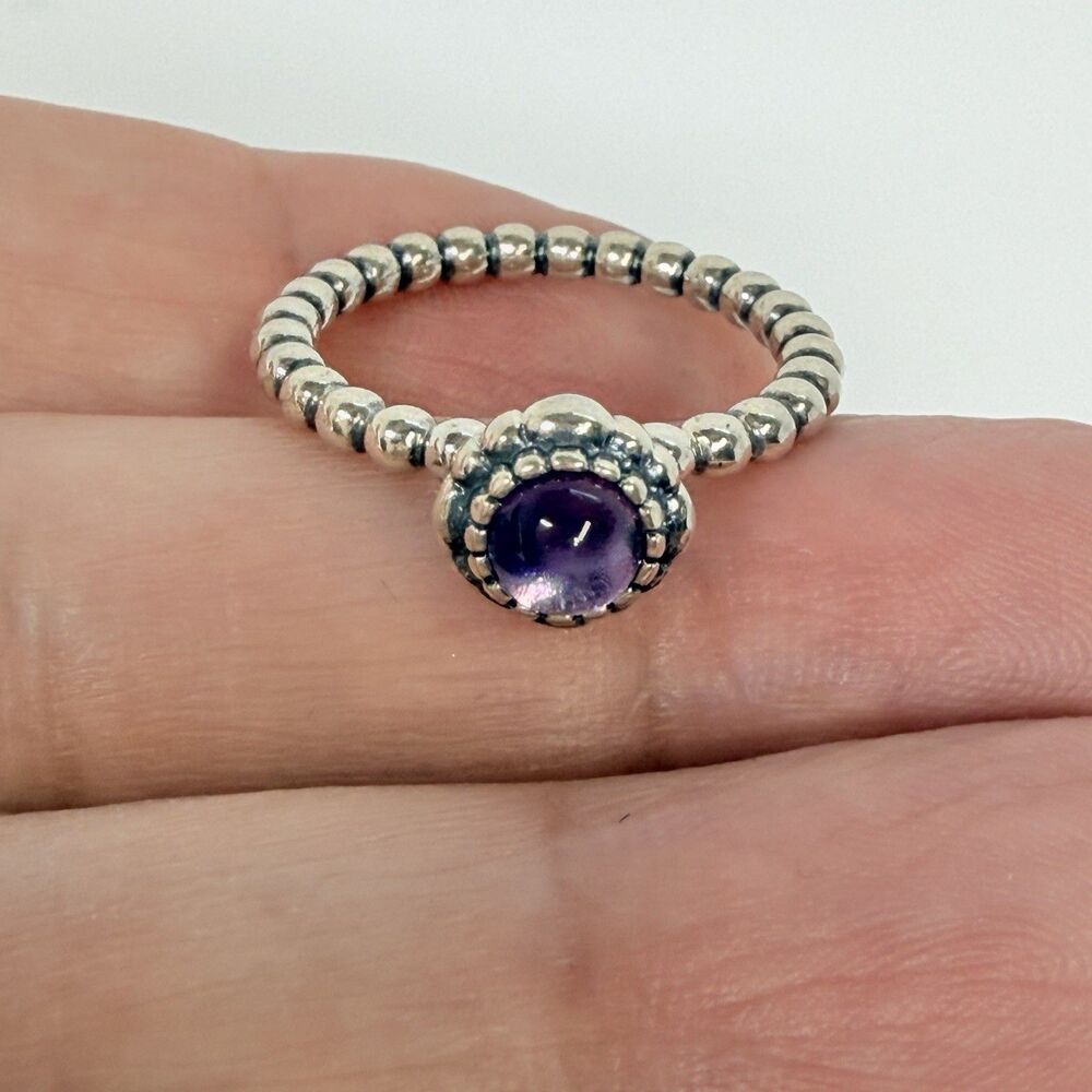 Pandora Sterling Silver 925 Amethyst Stackable Ring Sz 7 - Picture 2 of 9